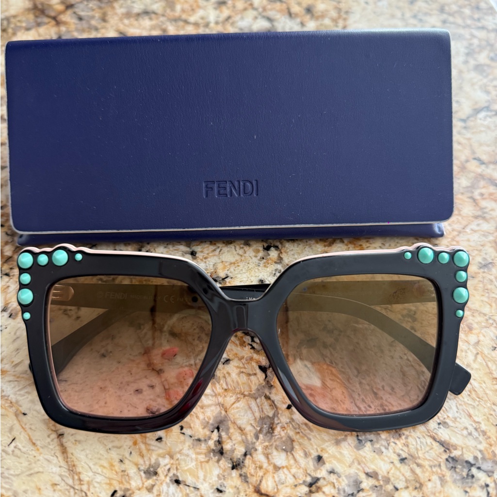 Fendi Black Sunglasses With Teal Details